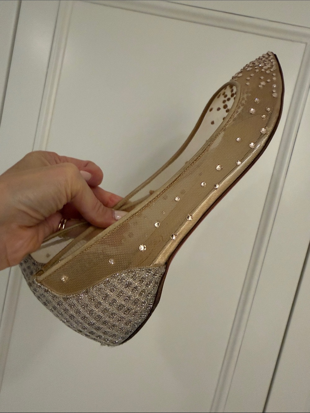 Christian Louboutin Nude Pointed Crystal-Embellished Flats - Picture 3 of 6